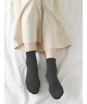 【綿100%】5×2リブショートソックス(23～24cm)