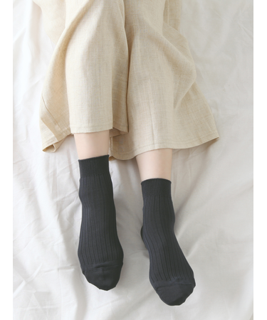 【綿100%】5×2リブショートソックス(23～24cm)