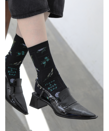 綿麻メッシュパッチワーク柄ショートソックス