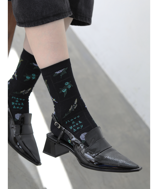 綿麻メッシュパッチワーク柄ショートソックス