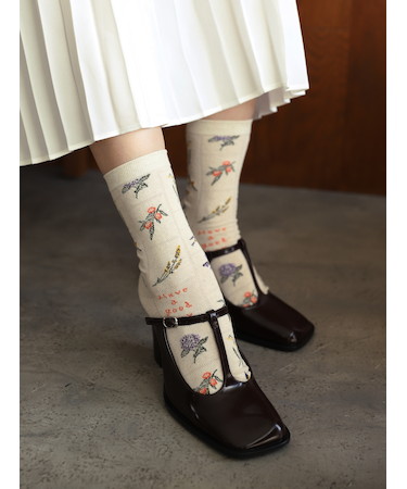 綿麻メッシュパッチワーク柄ショートソックス