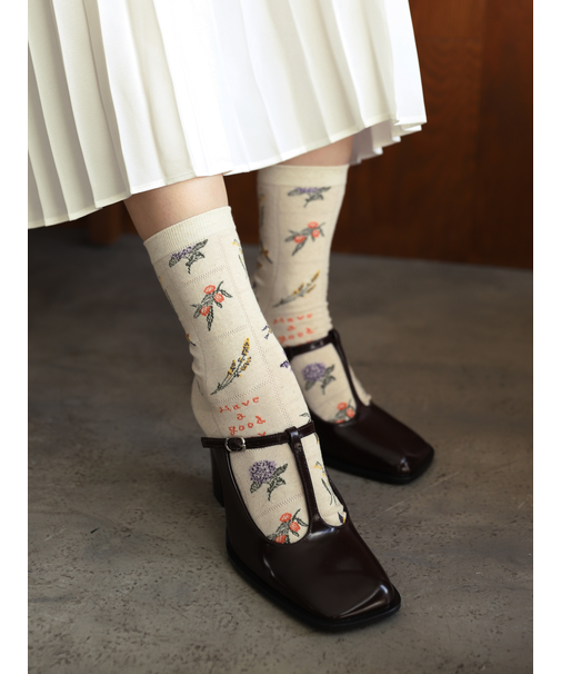 綿麻メッシュパッチワーク柄ショートソックス