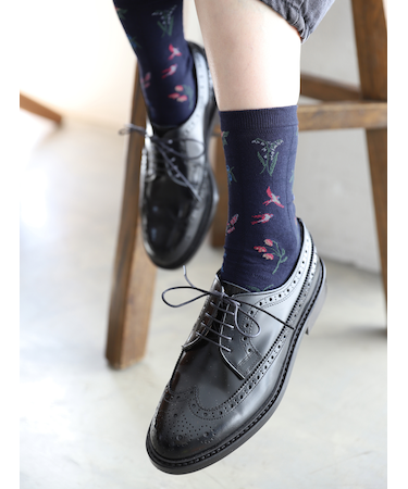 綿麻メッシュパッチワーク柄ショートソックス