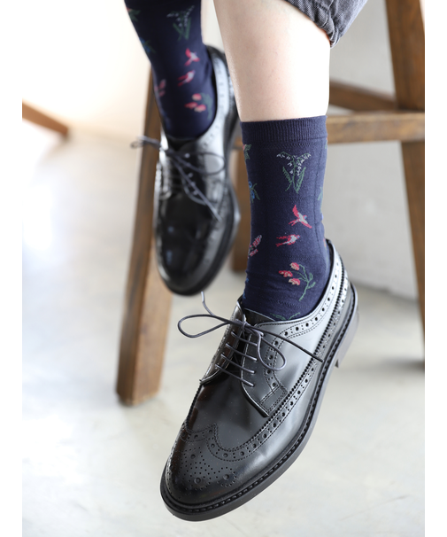 綿麻メッシュパッチワーク柄ショートソックス