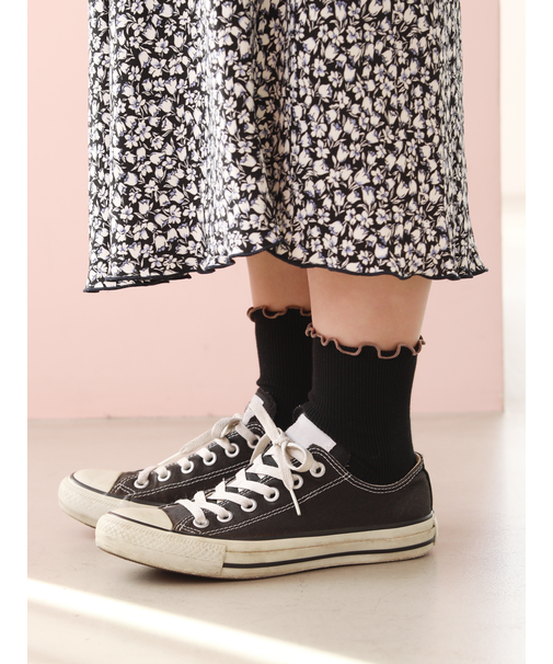 配色メロウリブショートソックス