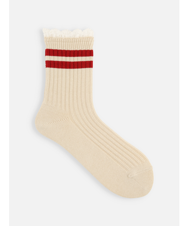 レース付き2本ラインショートソックス