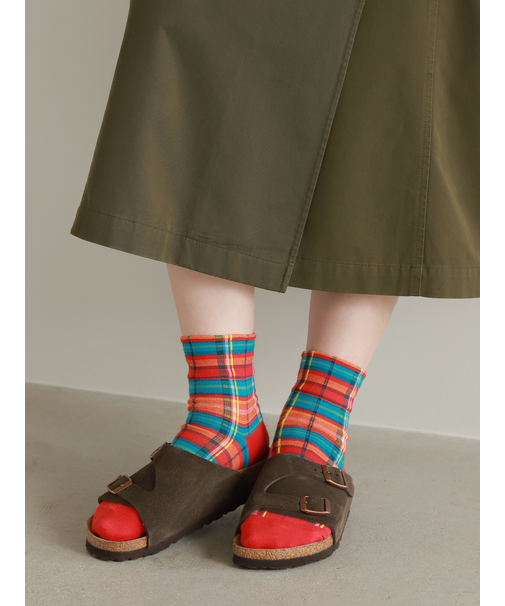 カラフルマドラスチェックショートソックス