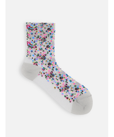 シアーグリッターラメモザイクフラワーショートソックス