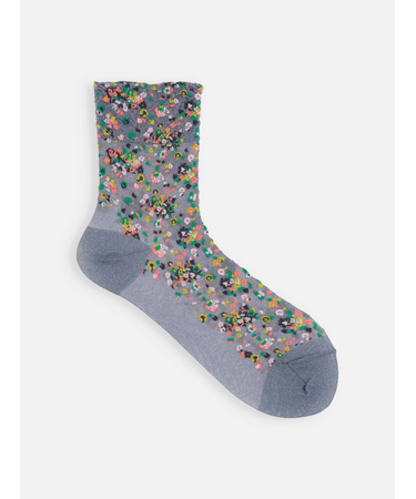 シアーグリッターラメモザイクフラワーショートソックス