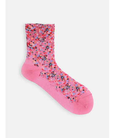 シアーグリッターラメモザイクフラワーショートソックス