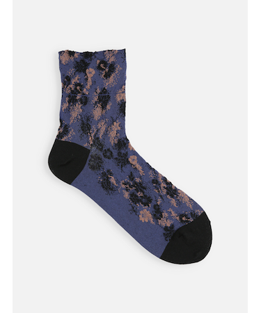 綿麻クレープにじみフラワーフロートショートソックス