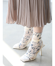 綿麻クレープにじみフラワーフロートショートソックス