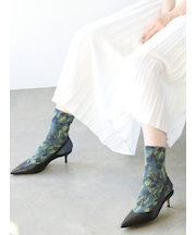 綿麻クレープにじみフラワーフロートショートソックス