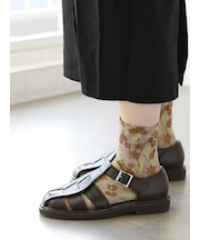 綿麻クレープにじみフラワーフロートショートソックス
