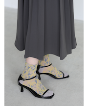 綿麻クレープにじみフラワーフロートショートソックス
