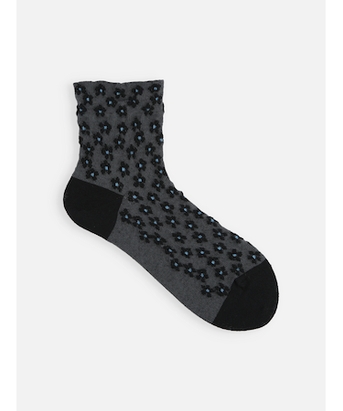 綿麻フロートエンボスフラワーショートソックス