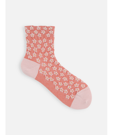 綿麻フロートエンボスフラワーショートソックス