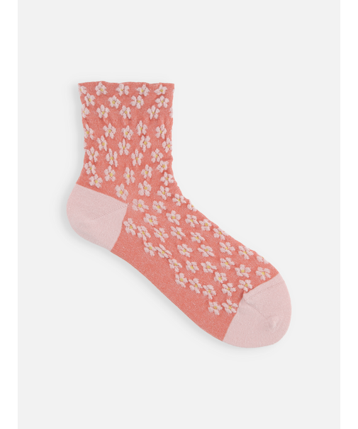 綿麻フロートエンボスフラワーショートソックス