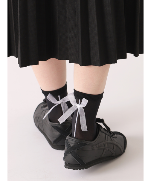 シアーリボン付きチュールショートソックス