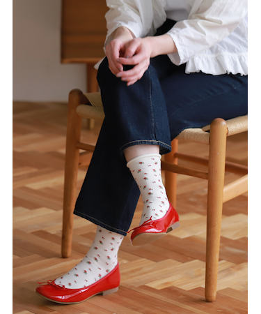 くるくるワッフル花柄ショートソックス