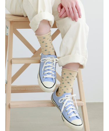 くるくるワッフル花柄ショートソックス