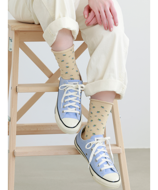 くるくるワッフル花柄ショートソックス