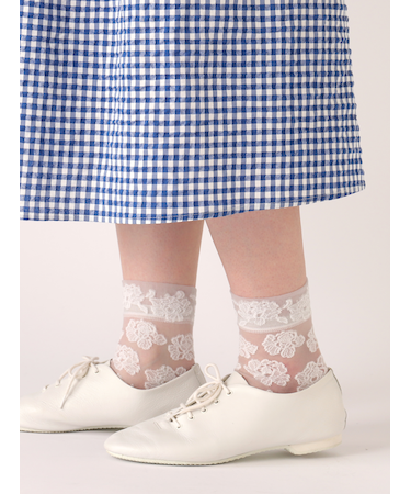 チュール牡丹柄ショートソックス