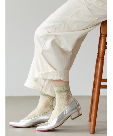 チュール牡丹柄ショートソックス