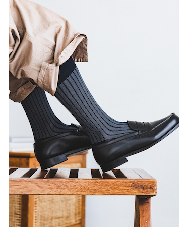 【Tabio MEN】綿麻JQストライプレギュラーソックス(27.0～29.0cm)