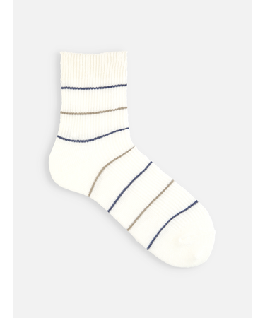 【Tabio MEN】綿麻スラブ細ボーダーロークルー丈ソックス