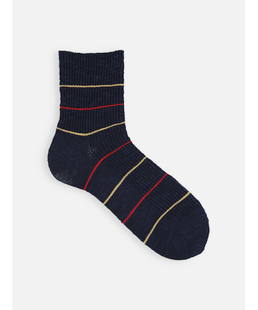 【Tabio MEN】綿麻スラブ細ボーダーロークルー丈ソックス