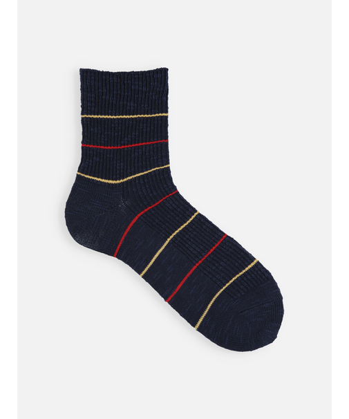 【Tabio MEN】綿麻スラブ細ボーダーロークルー丈ソックス