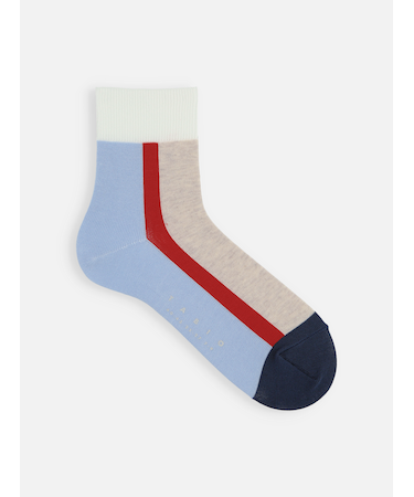 【メンズ】シルケットブロックラインショートソックス