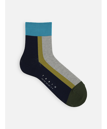 【メンズ】シルケットブロックラインショートソックス