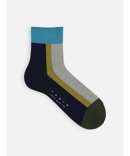 【メンズ】シルケットブロックラインショートソックス