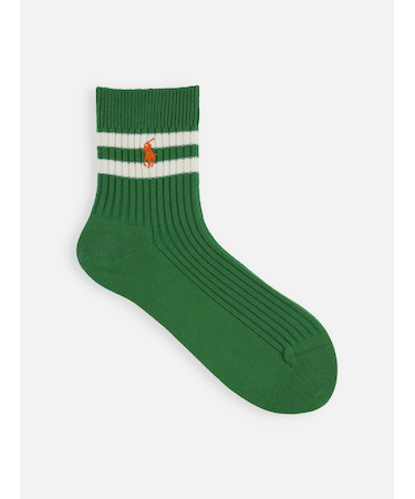 RL ポニー刺繍２本ラインショートソックス