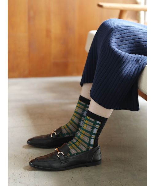 シアーフロントチェックソックス