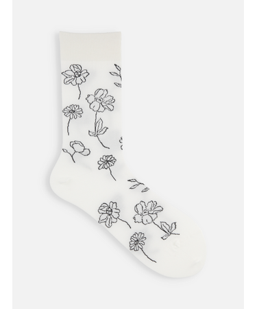 線画植物柄ソックス