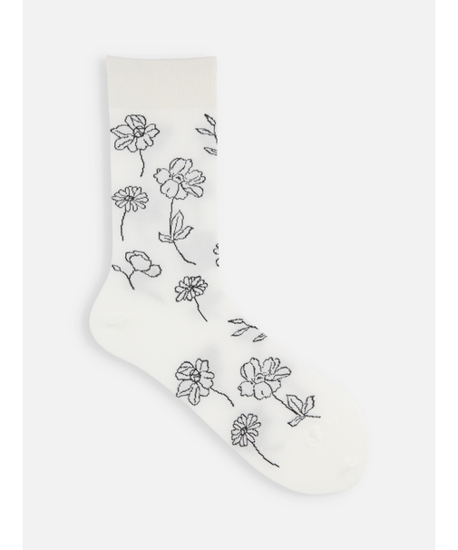 線画植物柄ソックス