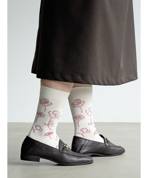 線画植物柄ソックス