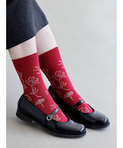 線画植物柄ソックス