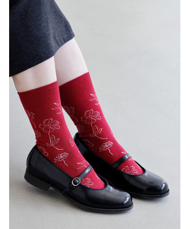 線画植物柄ソックス