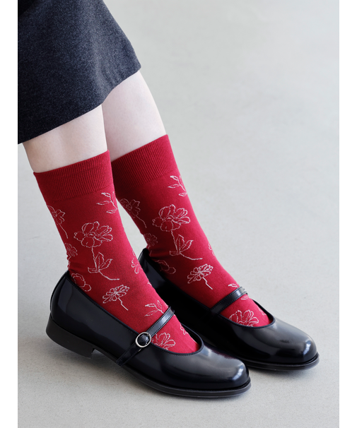 線画植物柄ソックス