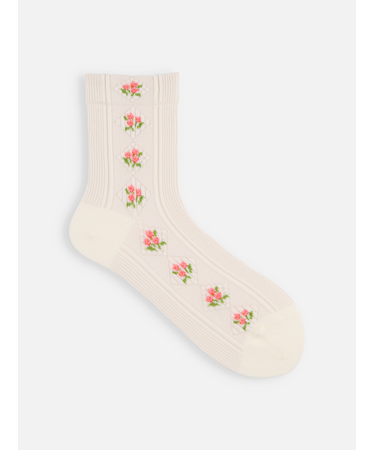レトロダイヤ花柄リブ風ソックス