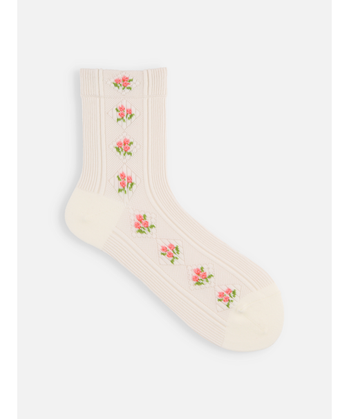 レトロダイヤ花柄リブ風ソックス