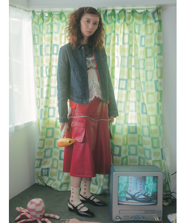 レトロダイヤ花柄リブ風ソックス