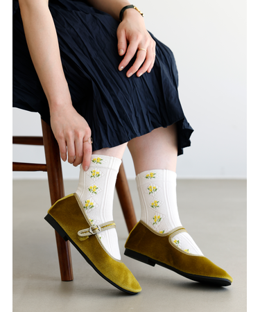 レトロダイヤ花柄リブ風ソックス