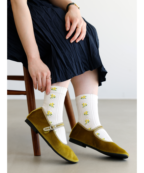 レトロダイヤ花柄リブ風ソックス