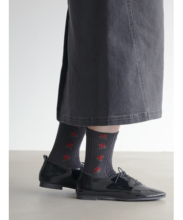 レトロダイヤ花柄リブ風ソックス