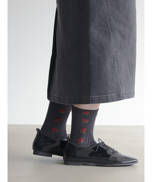 レトロダイヤ花柄リブ風ソックス